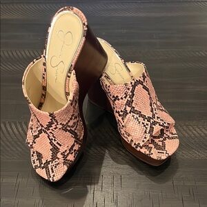 Pink Snakeskin Platform Mules